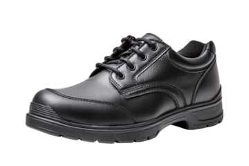 Black leather shoe with laces on black background footwear, Isolated On White Background, Png Transparent