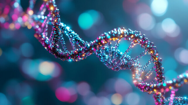 DNA strands, molecular structures, and scientific visualization of synthesis, replication, modification, and mutation processes in modern research - Powered by Adobe