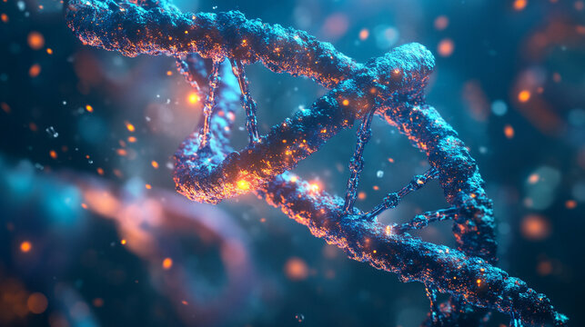 DNA strands, molecular structures, and scientific visualization of synthesis, replication, modification, and mutation processes in modern research - Powered by Adobe