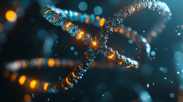 DNA strands, molecular structures, and scientific visualization of synthesis, replication, modification, and mutation processes in modern research - Powered by Adobe