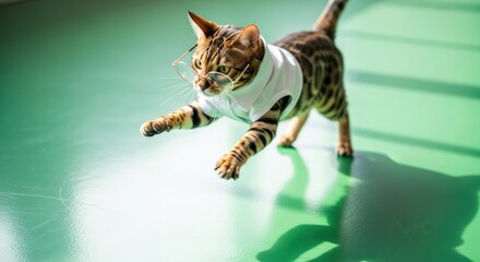 Bengal cat dressed in business attire and glasses ready for a focused endeavor