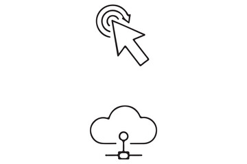 Cursor clicking on a cloud icon representing cloud computing and data storage isolated on white background