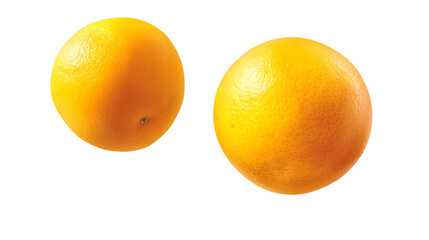 Two plump oranges rest mid-air in a clean scene isolated on white PNG