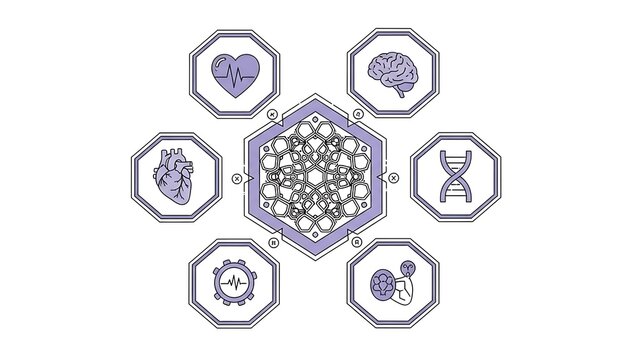 Sacred geometry and symbols of life and science arranged in a mandala