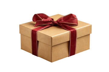 Obraz premium Cardboard gift box with red ribbon and bow on black background present, Isolated On White Background, Png Transparent