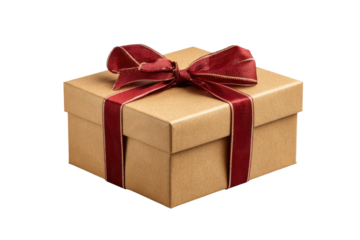 Cardboard gift box with red ribbon and bow on black background present, Isolated On White Background, Png Transparent