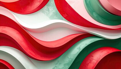 Abstract flowing waves of red white and green colors forming a modern background design.