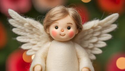 Handmade felted angel figurine, crafted with natural fibers
