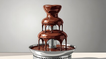 A luxurious chocolate fountain flowing with rich, melted dark chocolate, perfect for dessert bars, parties, and sweet indulgences. Ideal for events.
