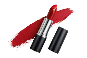 Red lipstick with swatch against black background studio shot makeup cosmetic