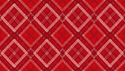 Abstract Red Diamond Pattern with Textured Overlay and Geometric Design.