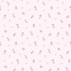 Flower pattern, floral seamless pattern, cottagecore ditsy print, rose flower on pink background. Small hand draw love flower, sweet tone design for fashion, texture, fabric, valentine wallpaper