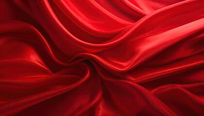 Abstract flowing red silk fabric with elegant folds and smooth texture.