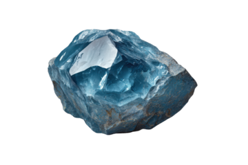 Rough blue crystal shard with sharp facets and rough grey exterior image