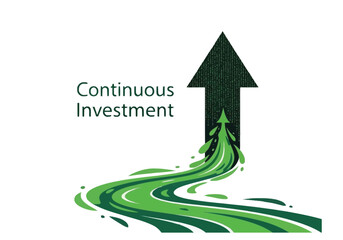 Upward Growth Arrow with Flowing Green Stream Symbolizing Continuous Investment and Progress scientific concept future technology abstract illustration