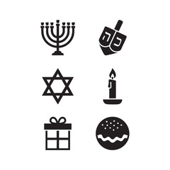 “Hanukkah Black Silhouette Icons Set on White Background”