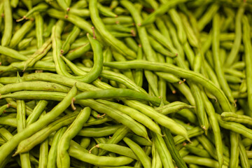 Pile of green bean pods with natural texture