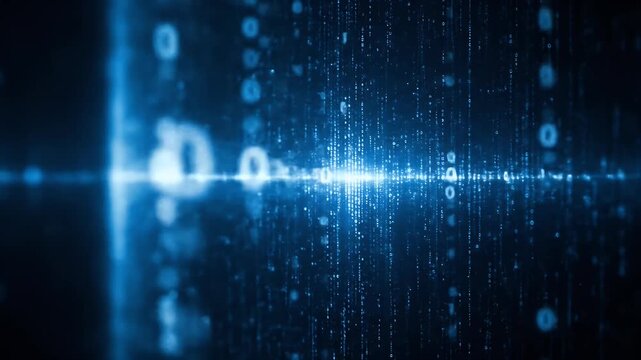 Digital Blue Binary Code Matrix Falling Particles Background Loop