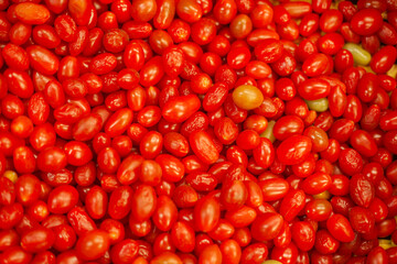 op-view of stacked cherry tomatoes