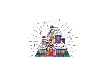Fototapeta premium Christmas houses illustration with snow