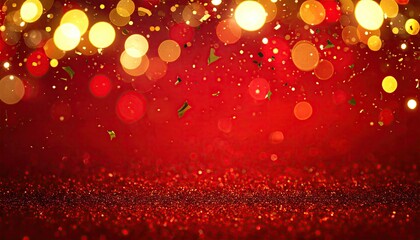 Abstract Red Bokeh Lights and Glitter Sparkle Background for Celebrations.