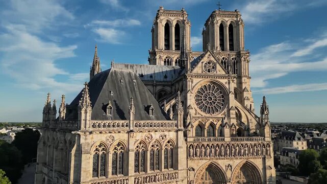 Majestic Gothic Cathedral with Iconic Rose Window and Towering Spires Under a Clear Sky.
