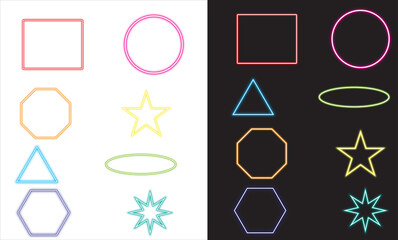 Neon Geometric Shapes on White and Black Backgrounds