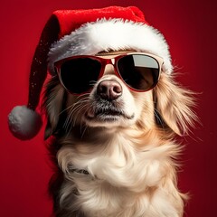 Merry Christmas concept holiday vacation winter animal on red background