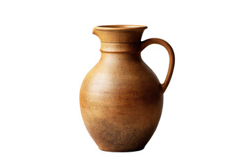 Rustic brown ceramic jug with handle and spout on black background pottery earthenware