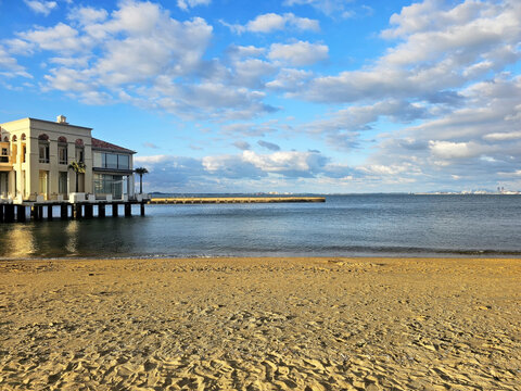 Momochi Seaside Park, Fukuoka, Japan - Modern Building and Beach View.