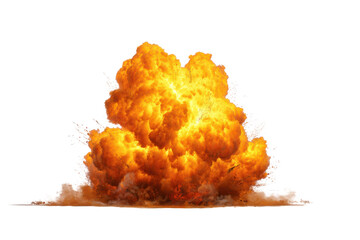 Bright orange and yellow explosion cloud with white debris on black blast fire, Isolated On White Background, Png Transparent