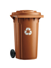 Brown wheeled trash bin with white recycling symbol on black background garbage waste, Isolated On White Background, Png Transparent