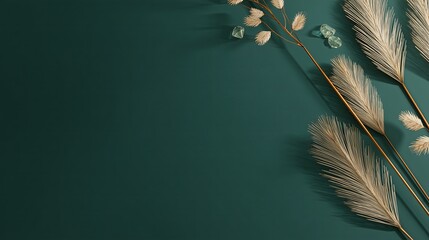 Diagonal Composition of Clear Diamonds and Golden Wheat on Deep Green