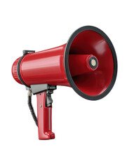 Red megaphone with black trim against a black background speaker sound