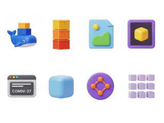 Collection of 3d technology and app icons, modern abstract design isolated on transparent background