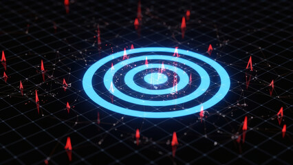 Cybersecurity Target Digital Data Breach Illustration with Red Alert Indicators