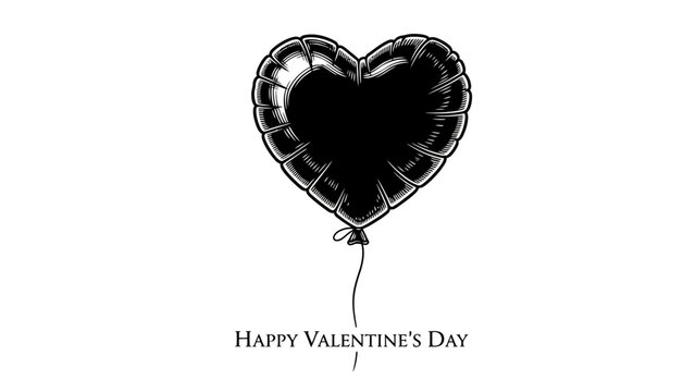 A black heart-shaped balloon with a string, against a white background, with "Happy Valentine's Day" text below.