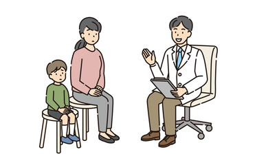 診察室での医師と親子