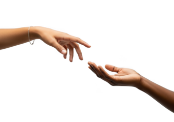 Two hands reaching for each other isolated on transparent background