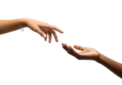 Two hands reaching for each other isolated on transparent background