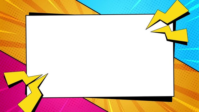 Playful comic animation background. Pop art comic style background, with blank frame space area.