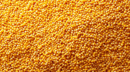 bright yellow raw millet grains forming an organic cereal background with rich natural texture, creating a healthy food concept with warm color and rustic detail