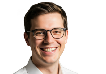 Man wearing glasses smiling isolated on transparent background