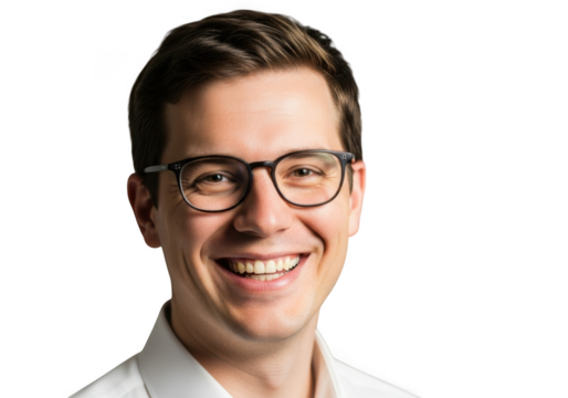 Man wearing glasses smiling isolated on transparent background