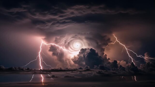 Dramatic Lightning Storm Over Dark Ocean Water