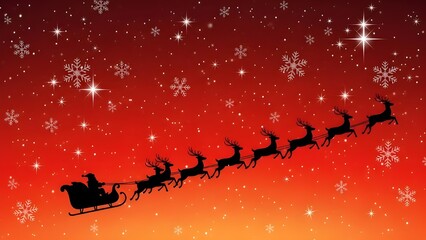 Santa's Christmas Flight: A festive scene unfolds as Santa Claus embarks on his annual journey, his sleigh pulled by a team of reindeer against the backdrop of a twinkling starry night sky.