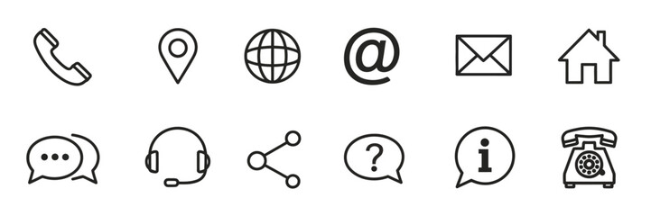 Contact Us Icon Set. Website, Web, and Mobile Communication Symbols Vector.