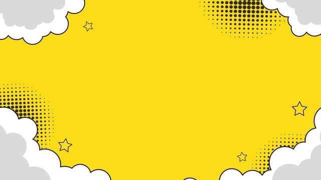 Yellow playful comic animation background. Pop art comic style background, with copy space area. Funny, happy, kids theme.