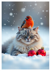 Ключевалка
Мой Gem-бот
Конечно! Я сгенерировал для вас описание и ключевые слова для вашей картинки.

🖼️ Описание изображения
A serene gray and white cat lying in the snow with closed eyes, a bullfin