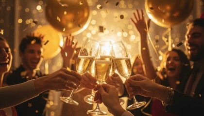 Raised glasses celebrate a festive moment shared by friends enjoying happiness, unity, and memorable togetherness